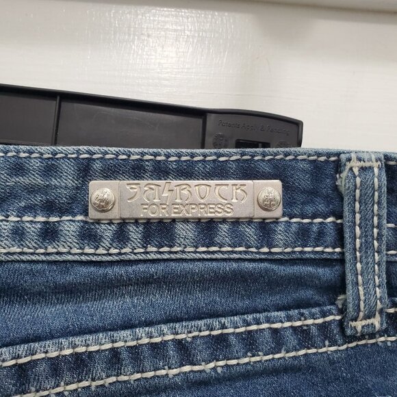 Rerock for Express Women's Medium Wash Low Rise Embellished Bootcut Jeans Sz 29 - Picture 7 of 9